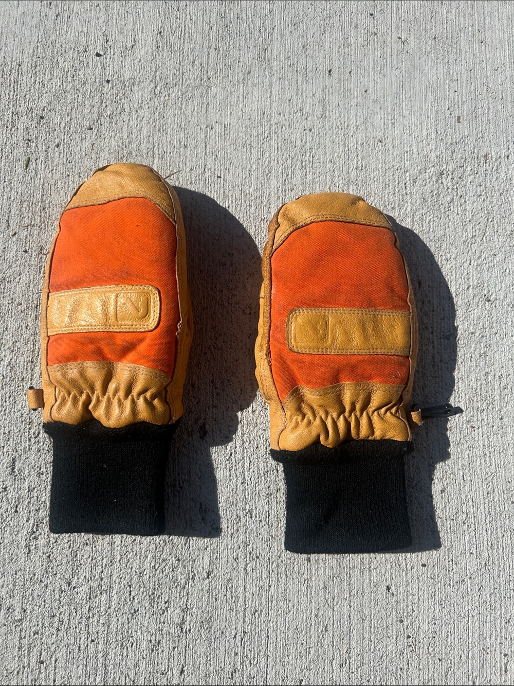 Kids Flylow Orange and Tan Mittens with Black Cuffs